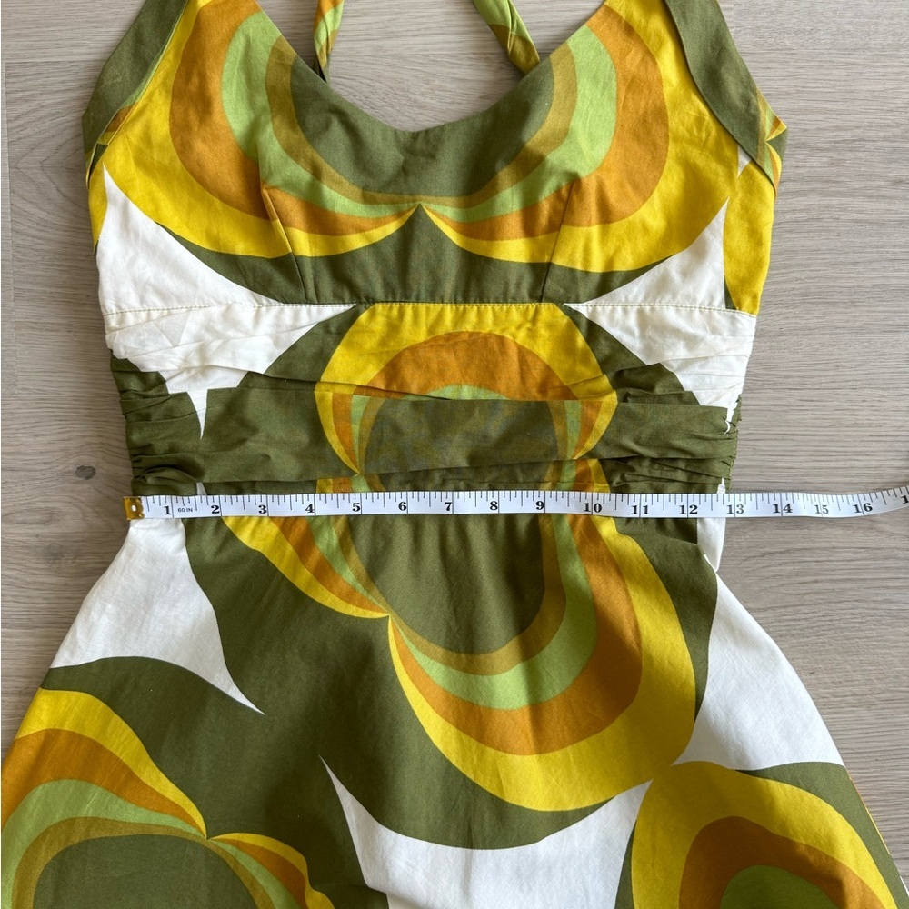 EUC Rare Totem Brand Mini Dress Retro Swirl Circle Green Yellow Orange Size XS S - Picture 6 of 9